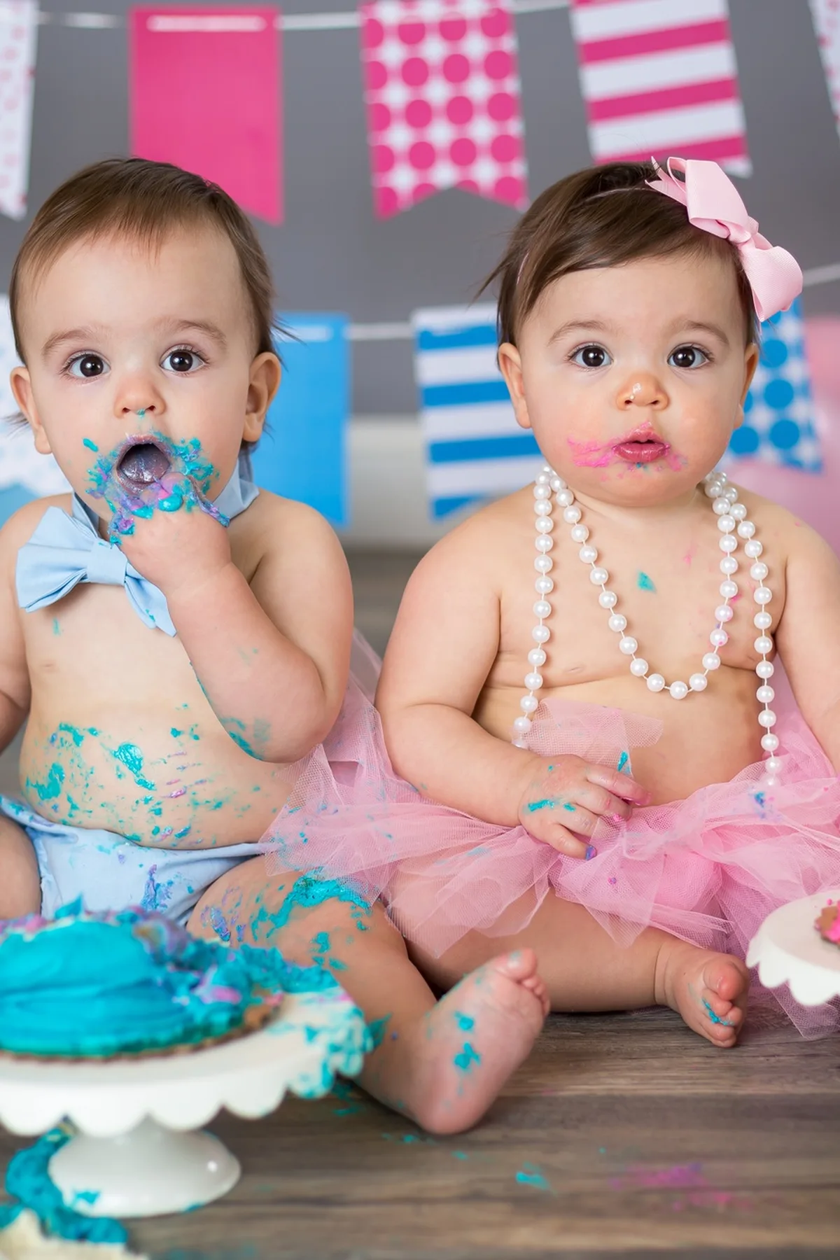 Baby with pearls and balloons at home first birthday