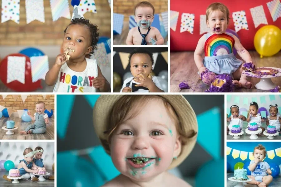 Colorful cake smash photography session in our Edgewater Chicago studio