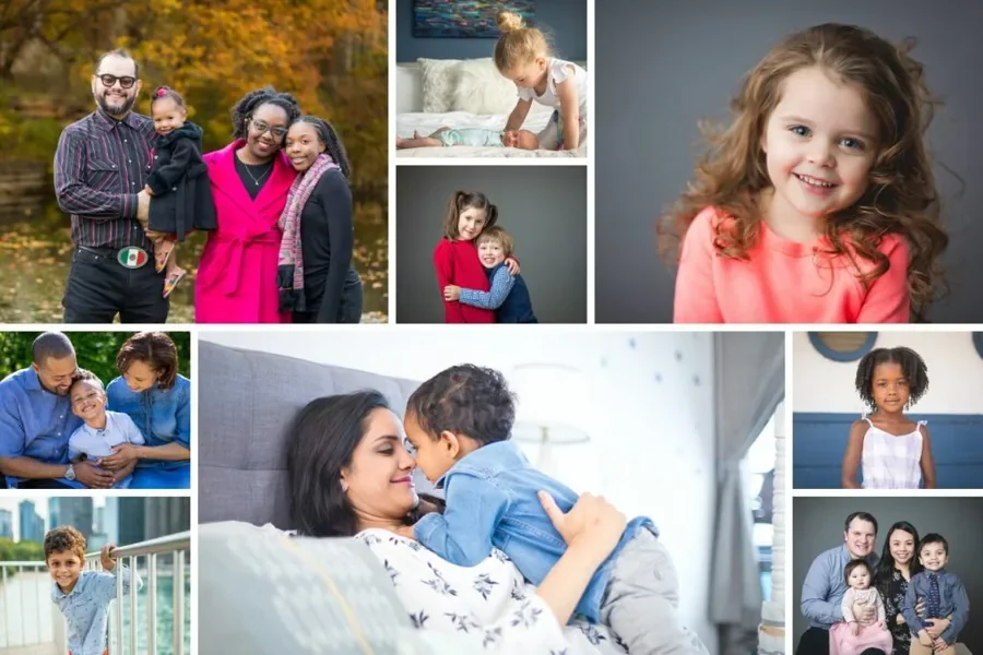 Family cake smash photography session at home — parents and baby with birthday cake